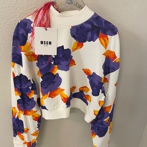 MSGM MILANO White/Purple Flower Crop  Sweatshirt Size Large